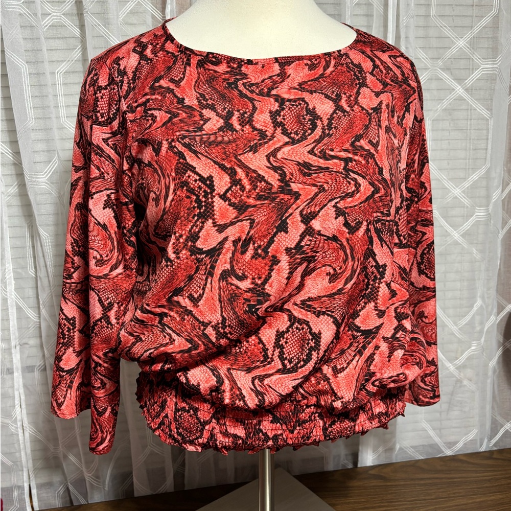 Michael Kors 2Xmulti-color reptile print elastic waistband Buckle sleeves Blouse
